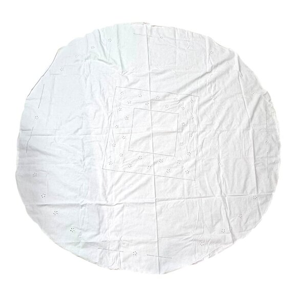 Round White Embroidered Cotton Tablecloth 64" Vintage Square Floral Victorian - Picture 2 of 5